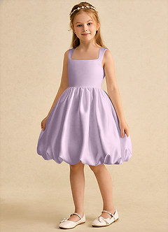 Azazie Nirvana Flower Girl Dresses Frosted Lilac Ball-Gown Ruched Matte Satin Dress image5