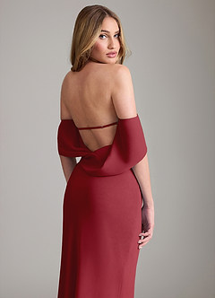Azazie Lusinda Bridesmaid Dresses Pomegranate Mermaid Off the Shoulder Chiffon Convertible Dress image3