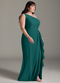 Azazie Liza Bridesmaid Dresses Peacock Mermaid One Shoulder Chiffon Dress image9
