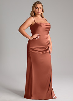 Azazie Leonis Bridesmaid Dresses Clay Mermaid Pleated Stretch Satin Convertible Dress image15