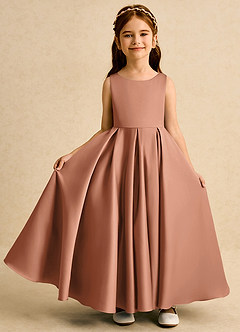 Azazie Pepper 플라워 걸 드레스 A라인 주름진 매트 새틴 발목 길이 드레스 image3