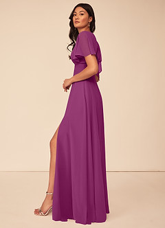 Azazie Kimber Bridesmaid Dresses Orchid A-Line Flounce Sleeve Chiffon Dress image5