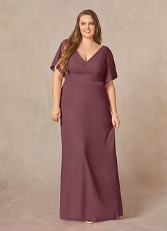 Azazie Alessa Moeder van de bruid jurken A-Lijn Jurk van Chiffon V-hals geplooid Sangria image7