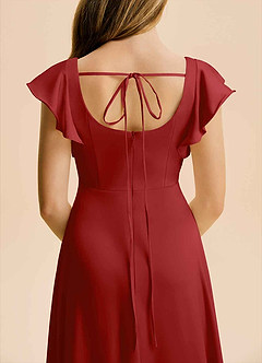 Azazie Bondi Junior Pomegranate A-Line Side Slit Stretch Satin Dress image6