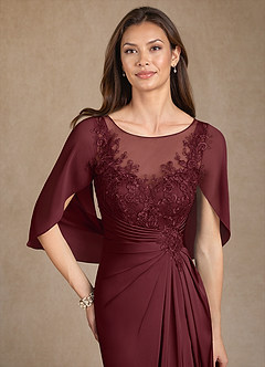 Azazie Hera Mother of the Bride Dresses Cabernet A-Line Lace Stretch Satin Dress image5