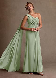 Azazie Aphra Mother of the Bride Dresses Dusty Sage Sheath One Shoulder Velvet Dress image1