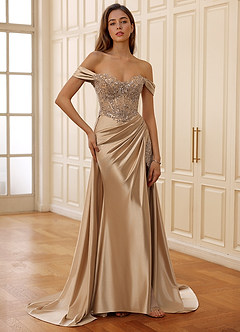 Rowane Champagner Korsett-Strass-Abendkleid aus durchsichtiger Spitze image5
