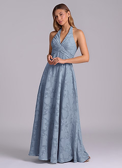 Azazie Tessie Brudtärnklänningar Klä av A-Linje i Blommig Utbrändhet Plisserad Dammblå image4