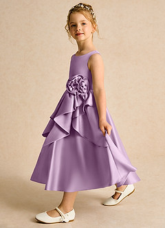 Azazie Hermia Flower Girl Dresses Wisteria A-Line Sleeveless Matte Satin Dress image4