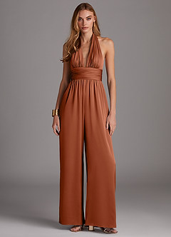 Azazie Oli Final Sale Cedar Rose Pleated Stretch Satin Jumpsuit image3