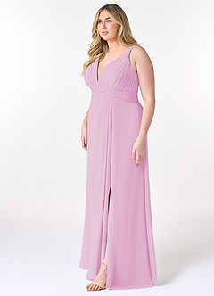 Azazie Maren Allure Brautjungfernkleider A-Linie V-Hals Spitze Chiffon Kleid Bonbonrosa image8