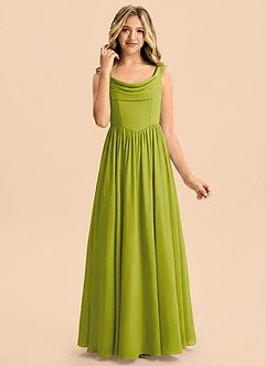 Azazie Novi Junior Lemongrass A-Line Pleated Stretch Satin Dress image1