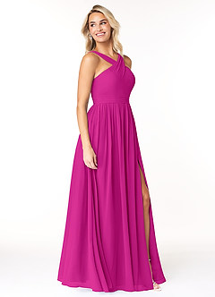 Azazie Elvira Jurken voor bruidsmeisjes Jurk van Chiffon met A-Lijn Geplooid Fuchsia image4