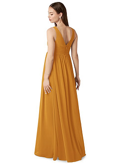 Azazie Yetta Maternity Bridesmaid Dresses A-Line V-Neck Gathered Chiffon Floor-Length Dress image4