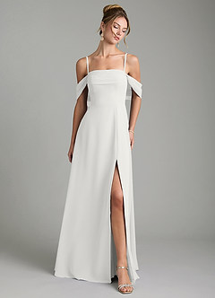 Azazie Mercedes Bridesmaid Dresses White A-Line Off the Shoulder Chiffon Dress image1