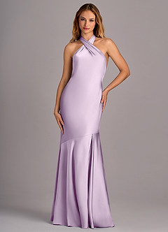 Azazie Lorena Bridesmaid Dresses Frosted Lilac Mermaid Pleated Stretch Satin Dress image4
