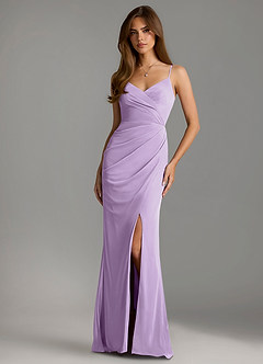 Azazie Maci Bridesmaid Dresses Lilac Sheath Pleated Mesh Dress image1