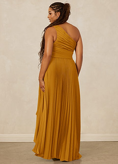 Christian Siriano Bridal for Azazie 1008 Bridesmaid Dresses Butterscotch A-Line One Shoulder Stretch Satin Dress image10