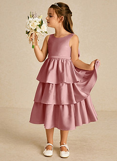 Azazie Margery vestidos de niña de las flores Vestido de Rosa Polvorienta de Satén Elástico de Corte en A con Lazo image4