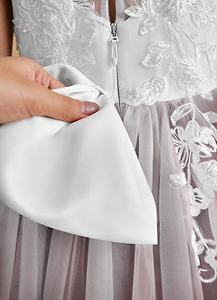Azazie Bitsy Flower Girl Dresses Ivory Cabernet A-Line Lace Tulle Dress image7