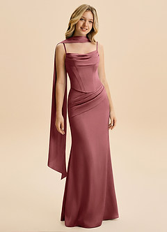 Azazie Sorrel Junior Robe Sirène en Satin extensible Drapé Améthyste image5