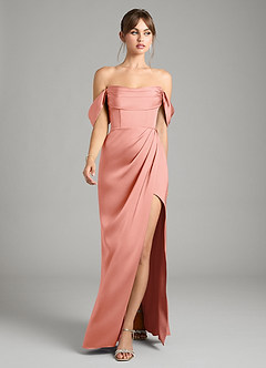 Azazie Johana Vestidos de damas de honor Vestido de Coral de Satén Elástico de Corte Sirena Convertible con Vestidos sin tirantes image5