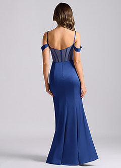 Azazie Alyce Robes de demoiselle d'honneur Robe Sirène Convertible en Satin extensible Épaule décolletée Bleu Roi image2
