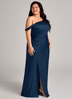 Azazie Madelyn Bridesmaid Dresses Dark Navy Mermaid One Shoulder Stretch Satin Convertible Dress image12