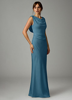 Azazie Kieryn 신부 들러리 드레스 인어 주름진 스트레치 새틴 바닥 길이 드레스 image4