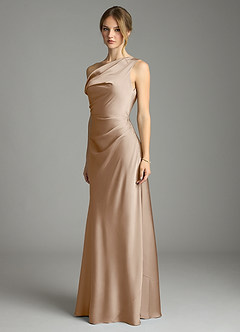Azazie Emerson Bridesmaid Dresses Taupe Mermaid Off the Shoulder Stretch Satin Dress image4