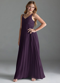 Azazie Raychelle Junior Plum A-Line Pleated Chiffon Dress image3