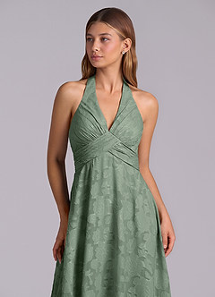 Azazie Tessie Robes de demoiselle d'honneur Robe Trapèze en Blumen-Burnout Plissée Matcha image7