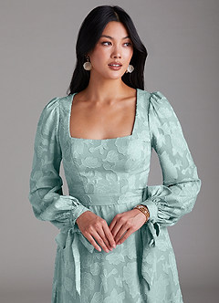 Azazie Leonia Brautjungfernkleider A-Linie Langarm Blumen-Burnout Kleid Nebel image6