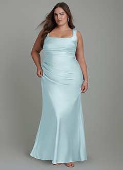Azazie Agustina Bridesmaid Dresses Cloud Blue Mermaid Corset Stretch Satin Dress image9