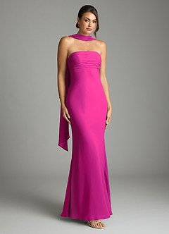 Azazie Saylor Vestidos de damas de honor Vestido de Fucsia de Gasa de Corte Sirena con Sin tirantes image1