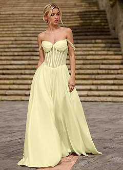 Heartshape Licht Geel Korset satijnen galajurk image3