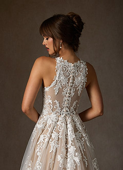 Azazie Melrose Wedding Dresses Diamond White Nude A-Line Sweetheart Lace Tulle Dress image7