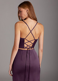 Azazie Brookelle Bridesmaid Dresses Plum Sheath Sweetheart Corset Stretch Satin Dress image6