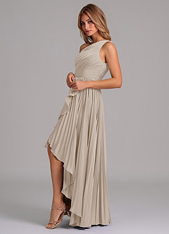 Azazie Lyrica Bridesmaid Dresses Frost A-Line One Shoulder Stretch Satin Dress image5