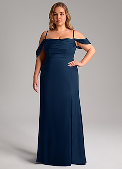 Azazie Saige Brautjungfernkleider Etui Schulterfrei Stretch-Satin Kleid Dunkelmarine image15