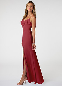 Azazie Natalia Brautjungfernkleider A-Linie Chiffon Kleid Granatapfelrot image3