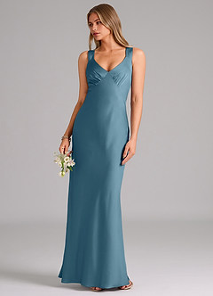 Azazie Kamila Brautjungfernkleider A-Linie Plissee Stretch-Satin Kleid Bermudablau image5