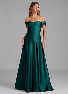 Azazie Seriana Bridesmaid Dresses Peacock A-Line Off the Shoulder Stretch Satin Convertible Dress image1