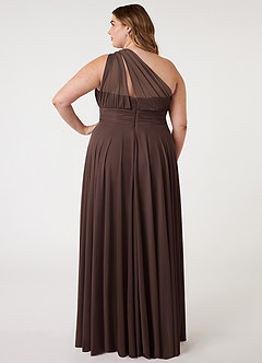 Azazie Charlize Robes de demoiselle d'honneur Robe Trapèze en Maille Une épaule Ganache image7