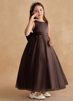 Azazie Cookie Flower Girl Dresses Ganache A-Line Bow Tulle Dress image2