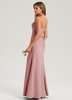 Azazie Lidia Robes de demoiselle d'honneur Robe Sirène en Satin extensible Fente Latérale Rose Poussiéreuse image6
