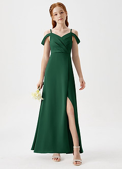 Azazie Ocean Junior Vestido de Verde Oscuro de Satén Elástico de Corte en A con Vestidos sin tirantes image4