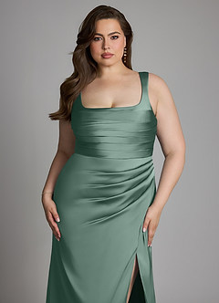Azazie Sierra Robes à essayer chez vous Robe Trapèze en Satin extensible Corset Rose Poussiéreuse image10