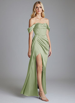 Azazie Amyra Bridesmaid Dresses Dusty Sage Mermaid Off the Shoulder Stretch Satin Convertible Dress image5
