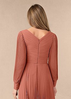 Azazie Zina Mother of the Bride Dresses Clay A-Line Pleated Chiffon Dress image6